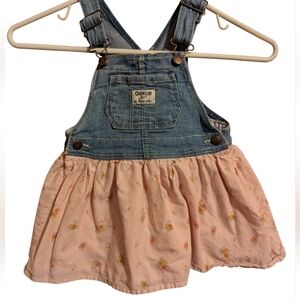 Oshkosh B'Gosh Dress Girls 18M Overall Vestbak Denim Pink Floral Eyelet Jumper